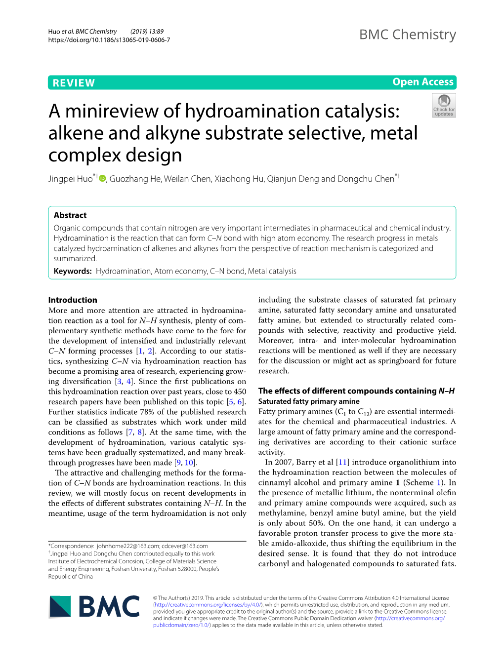 A Minireview of Hydroamination Catalysis: Alkene and Alkyne