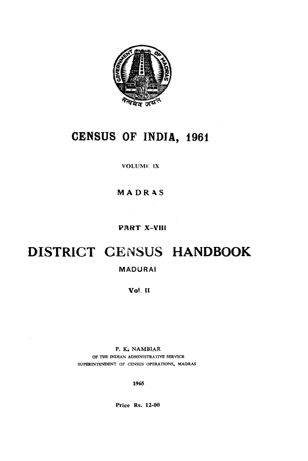Madras- District Census Handbook, Part X-VIII, Vol-II, Vol-IX