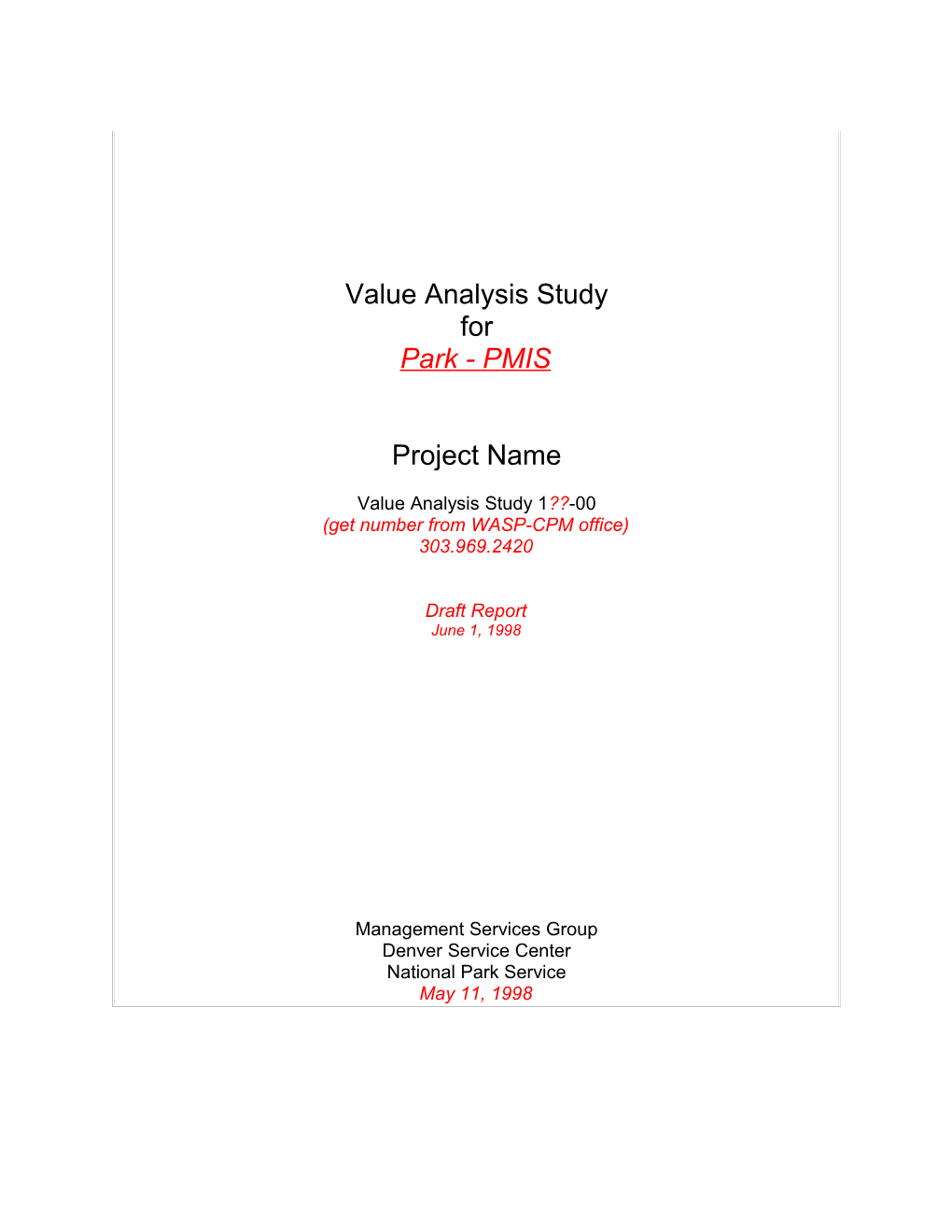 Value Analysis (VA) Study - Template