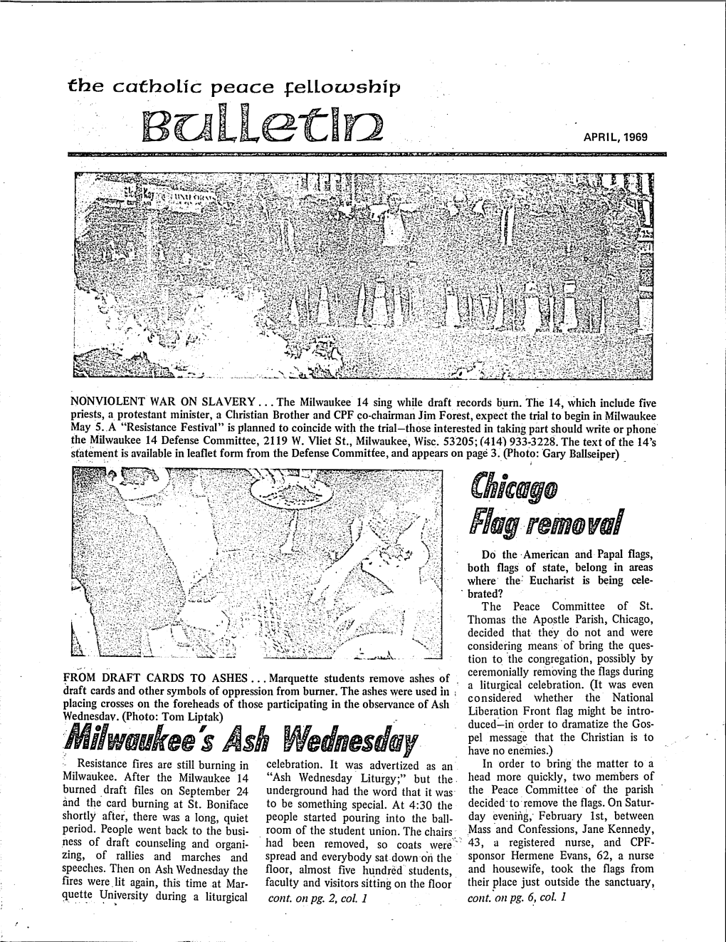 Catholic Peace Fellowship Bulletin, April 1969