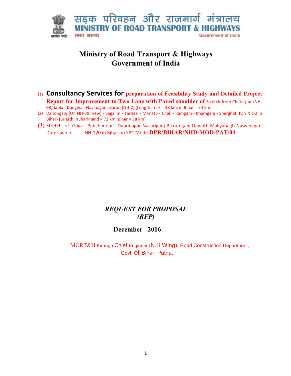 Ministry of Road Transport & Highways Government of India