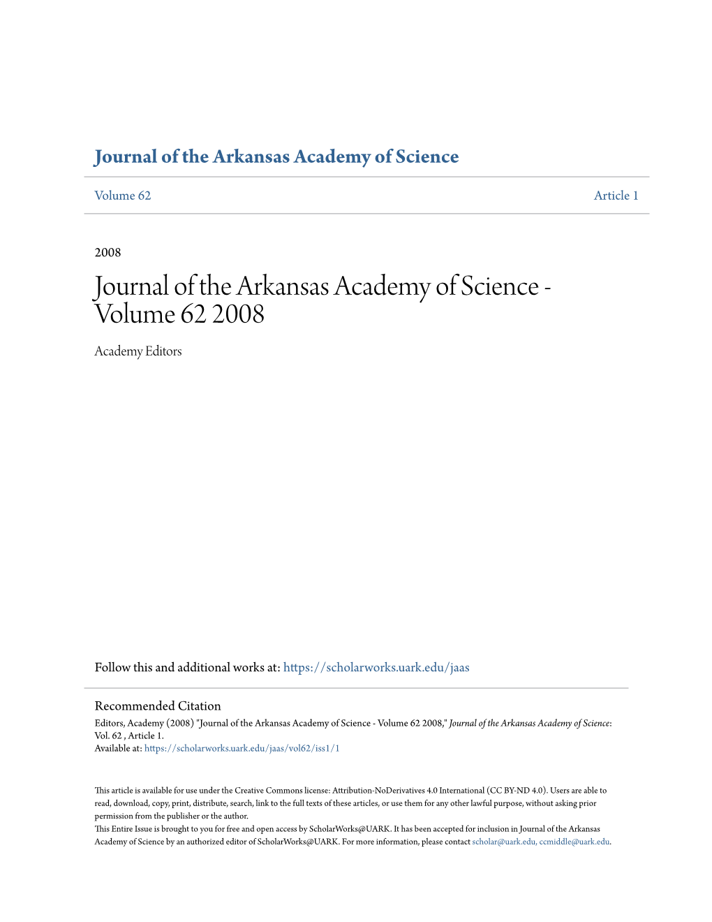 Journal of the Arkansas Academy of Science