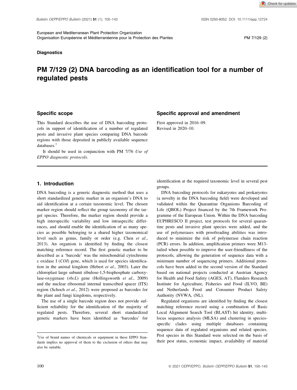 PM 7/129 (2) DNA Barcoding As an Identification Tool