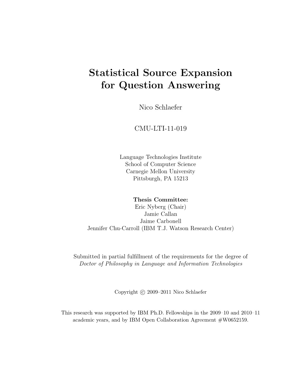 Statistical Source Expansion for Question Answering