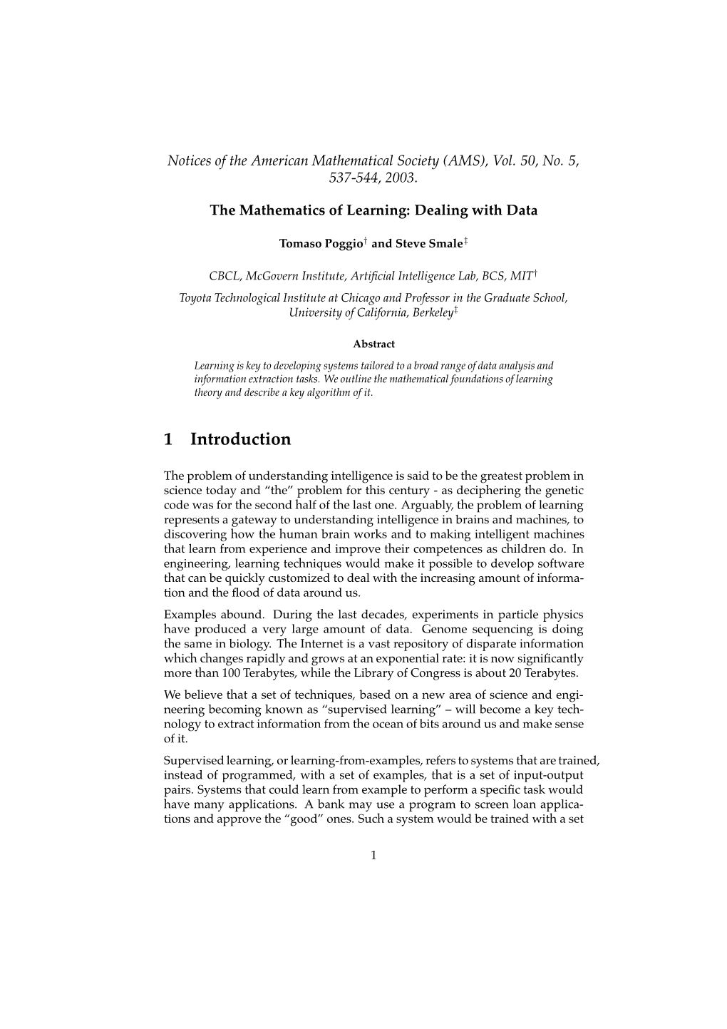 The Mathematics of Learning: Dealing with Data