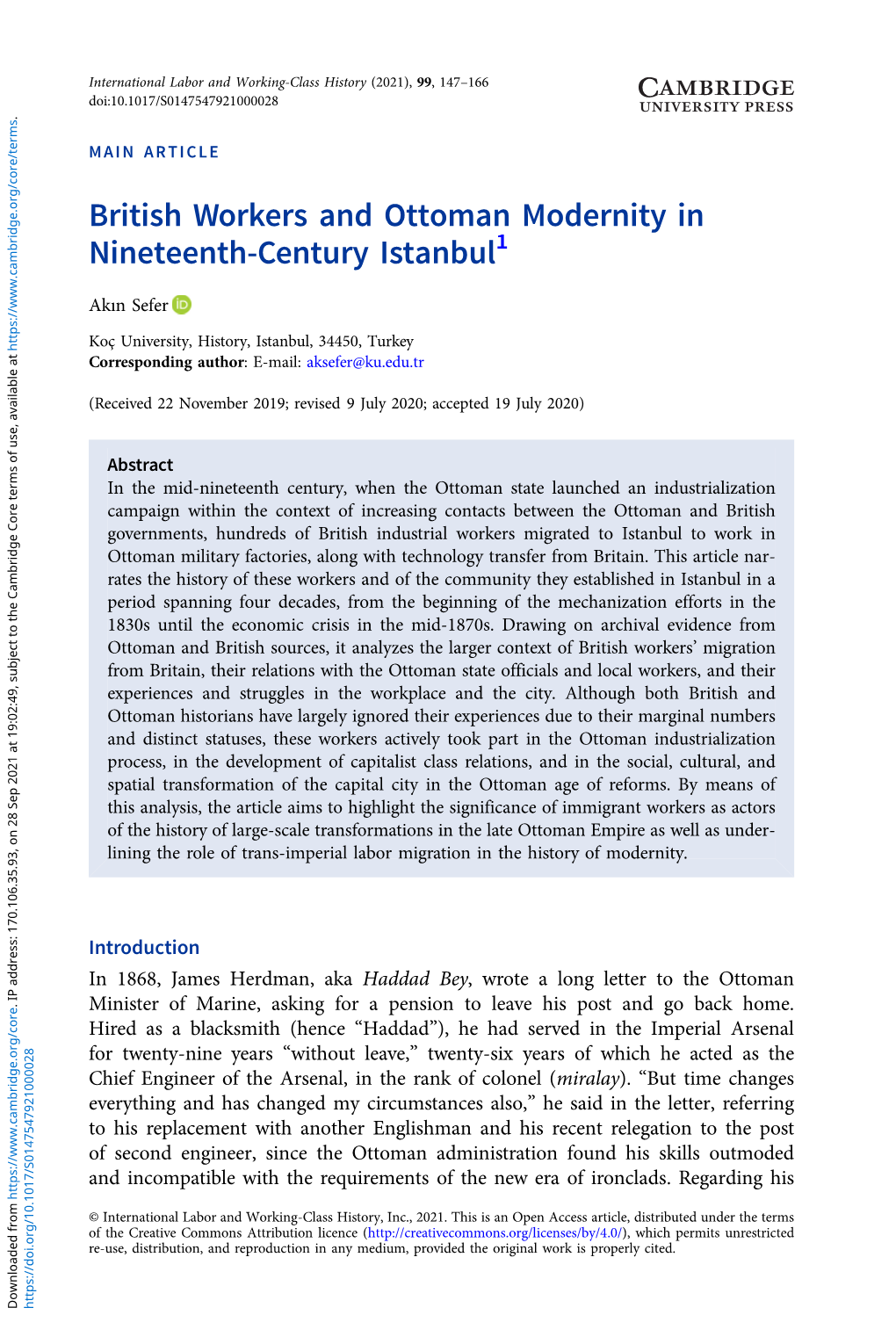 British Workers and Ottoman Modernity in Nineteenth-Century Istanbul1