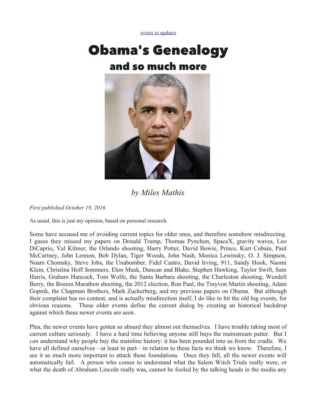 Obama's Genealogy and So Much More