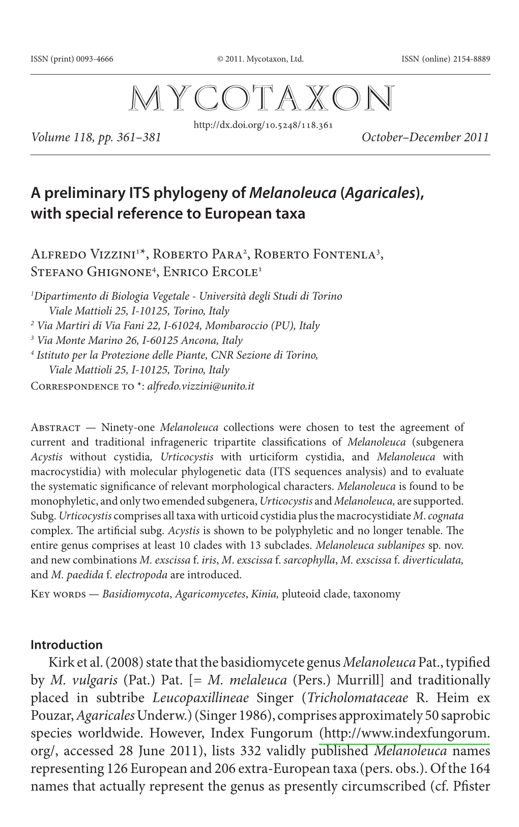 A Preliminary ITS Phylogeny of <I>Melanoleuca</I>