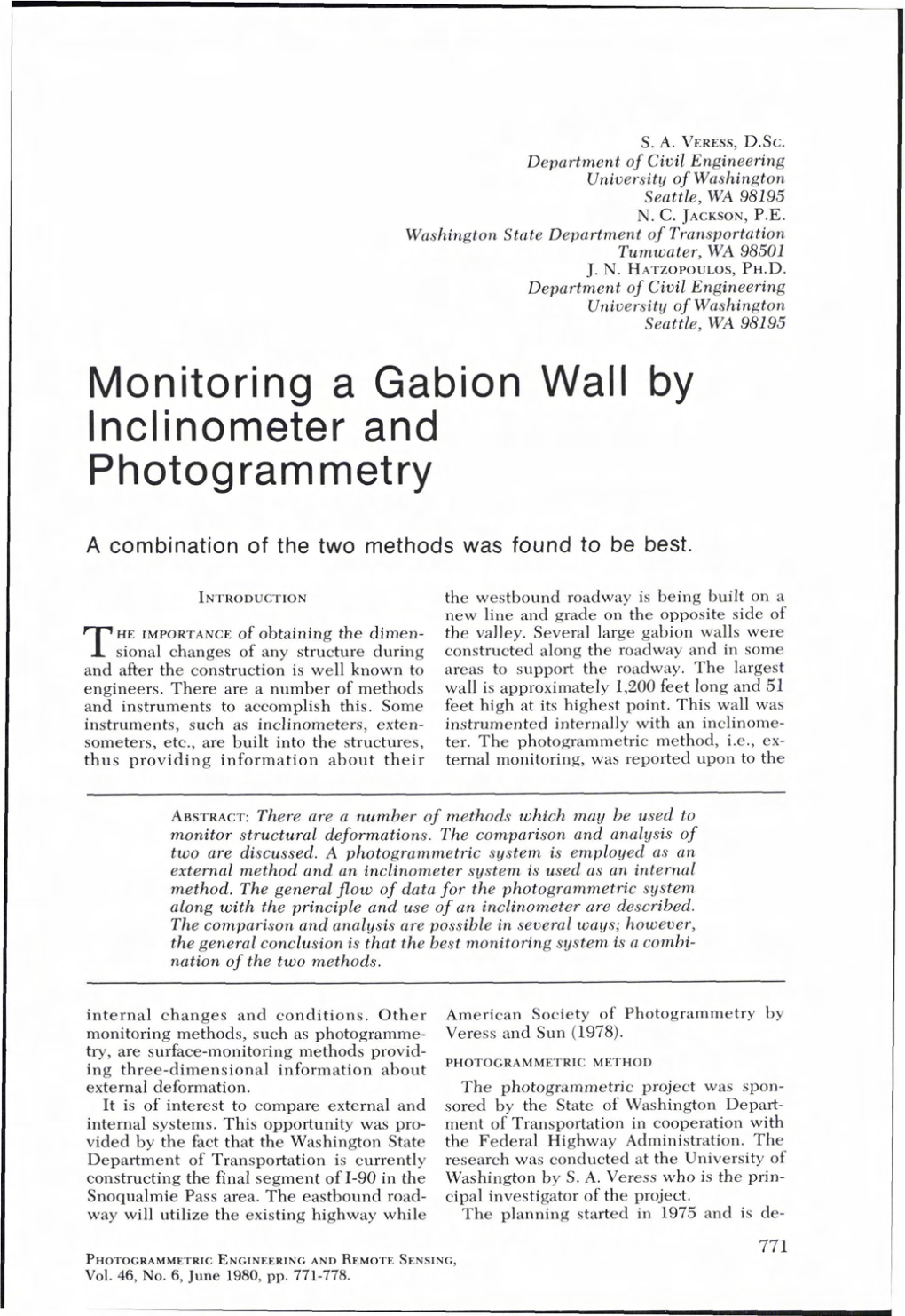 Monitoring a Gabion Wall by Inclinometer and Photogrammetry