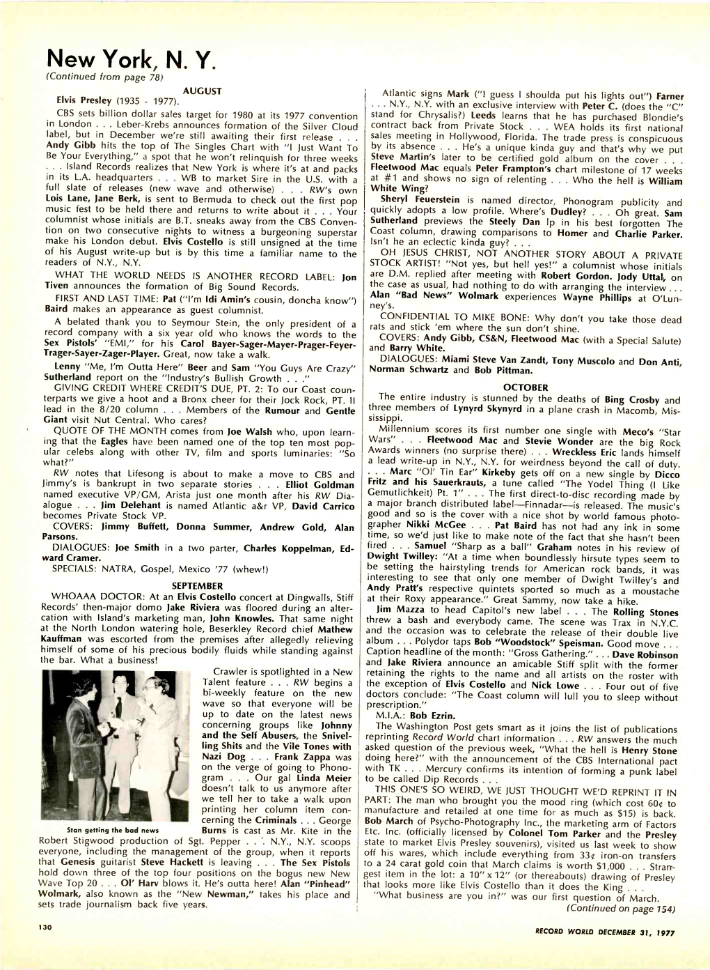 New York, N. Y. (Continued from Page 78) AUGUST Atlantic Signs Mark ("I Guess I Shoulda Put His Lights Out") Farner Elvis Presley (1935- 1977)