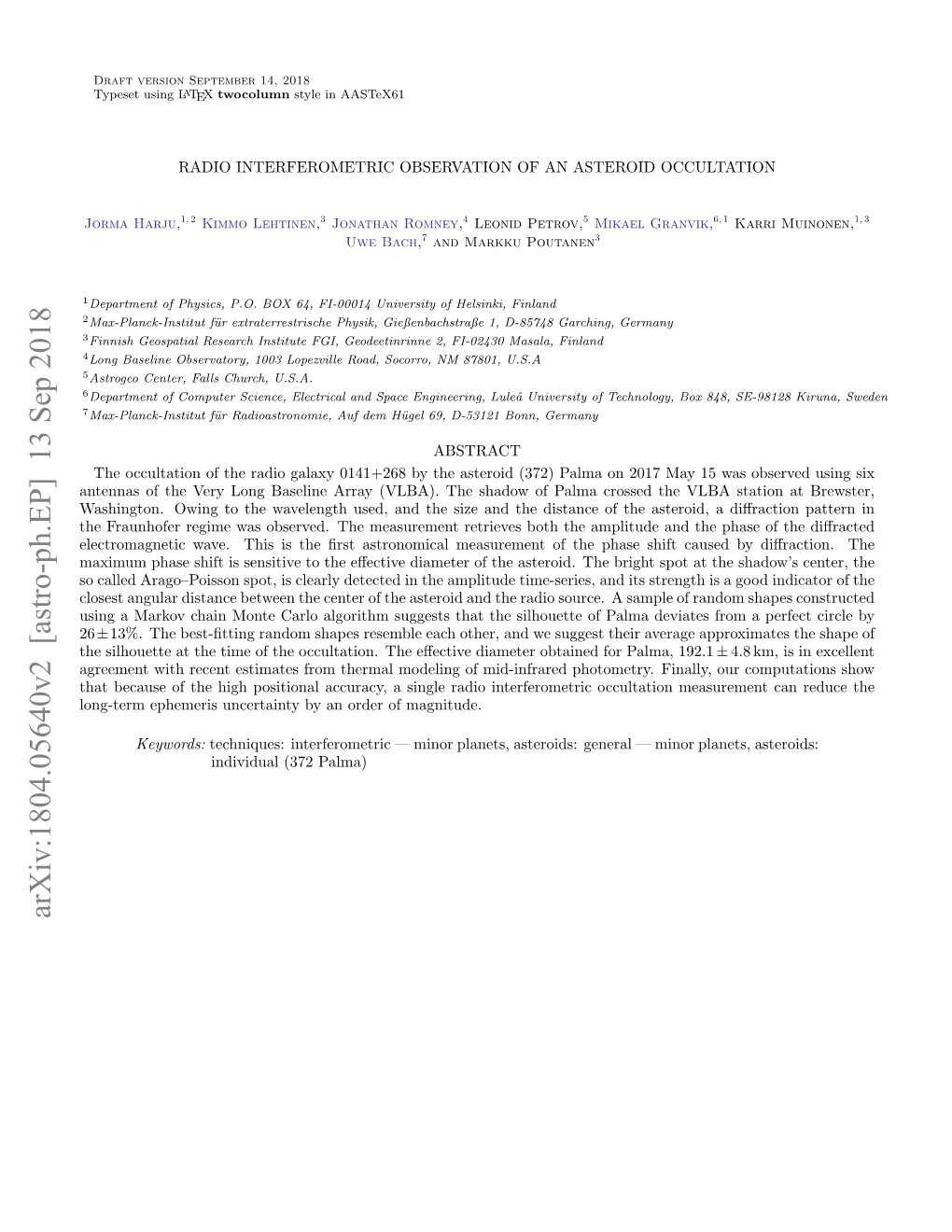 Radio Interferometric Observation of an Asteroid Occultation