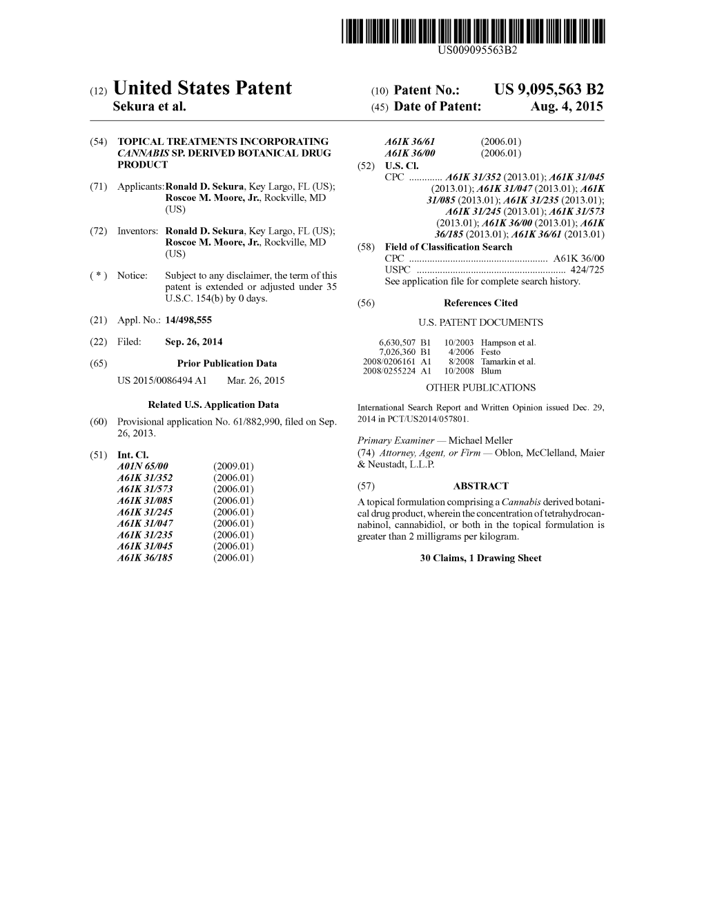 (12) United States Patent (10) Patent No.: US 9,095,563 B2 Sekura Et Al