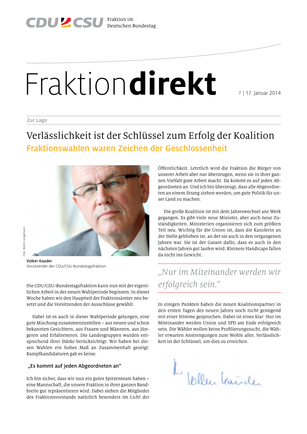 Die CDU/CSU-Fraktion Stellt Sich Auf Für Die 18