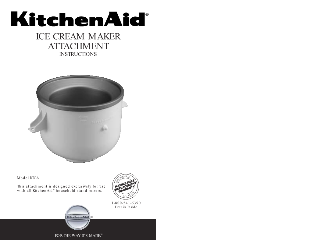 Kitchenaid Ice Cream Maker Attachment Model KICA