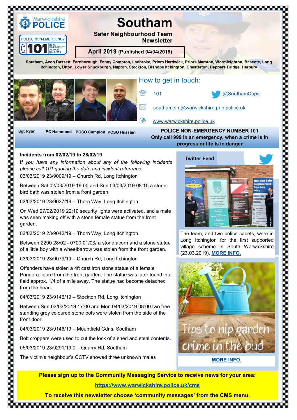 April 2019 Southam SNT Newsletter, Click Here