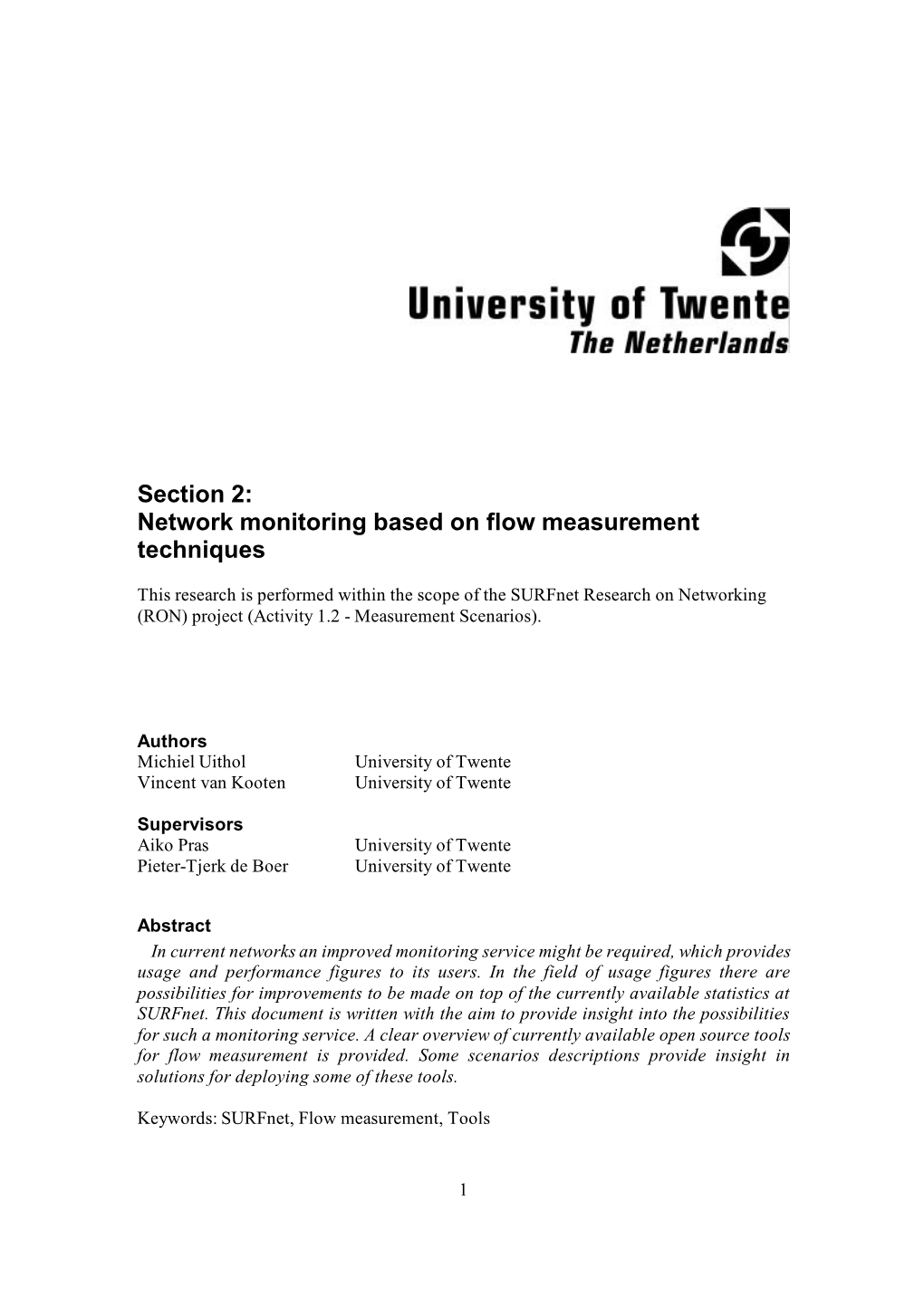 Section 2: Network Monitoring Based on Flow Measurement Techniques