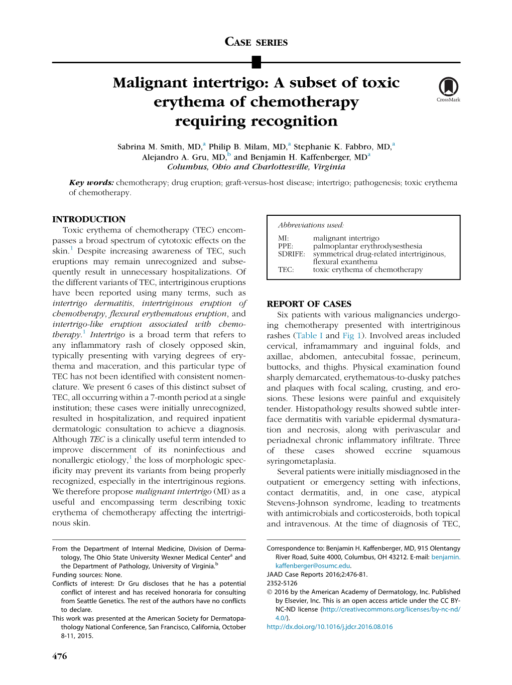 Malignant Intertrigo: a Subset of Toxic Erythema of Chemotherapy Requiring Recognition