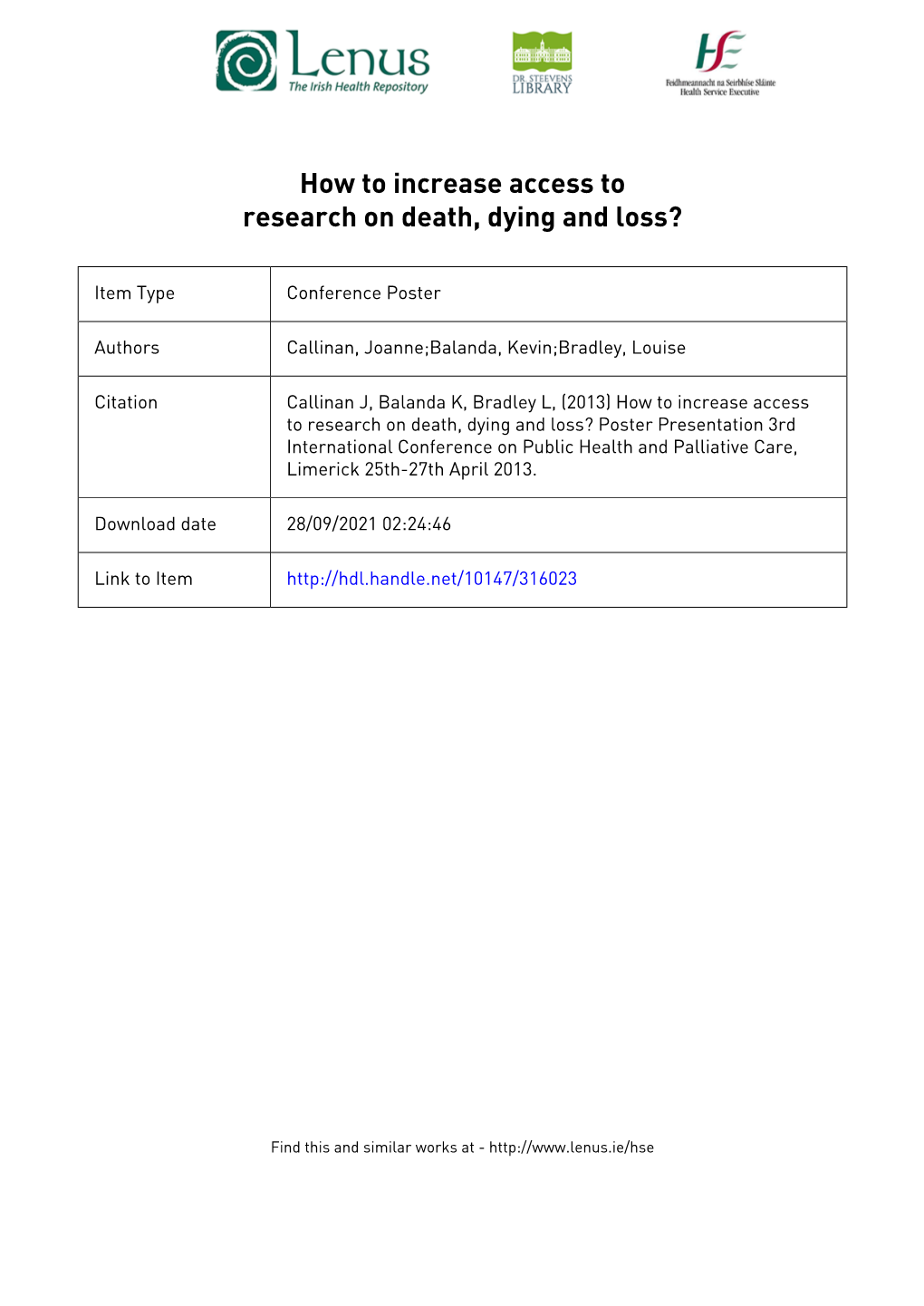 How to Increase Access to Research on Death, Dying, Loss and Care?