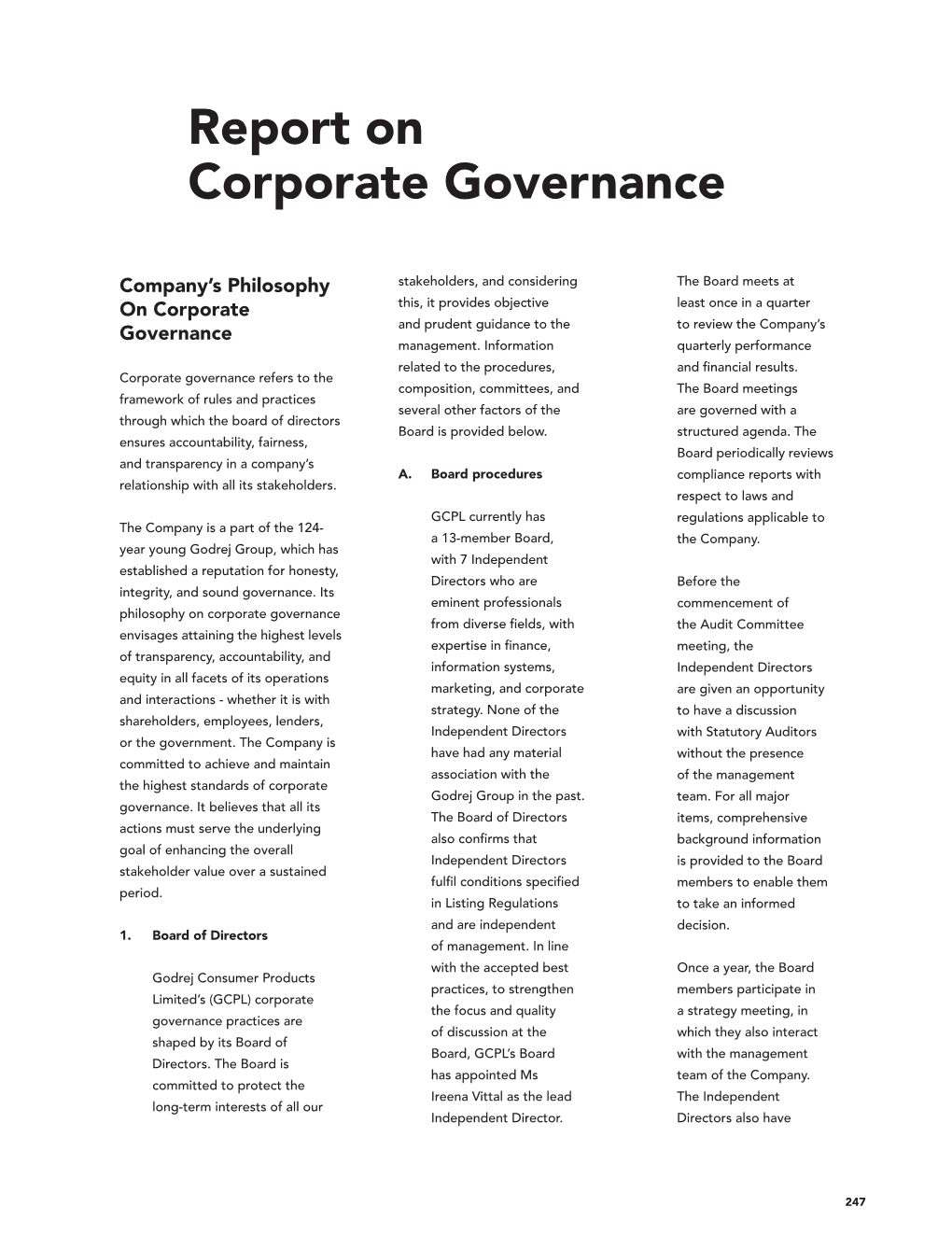 Report on Corporate Governance