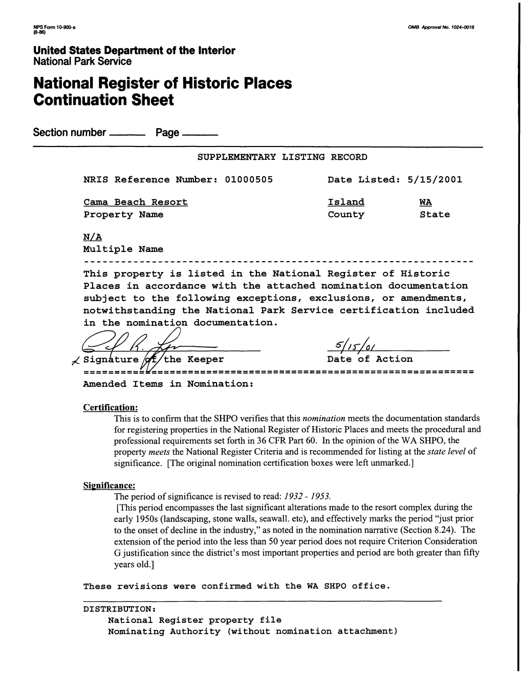 National Register of Historic Places Continuation Sheet