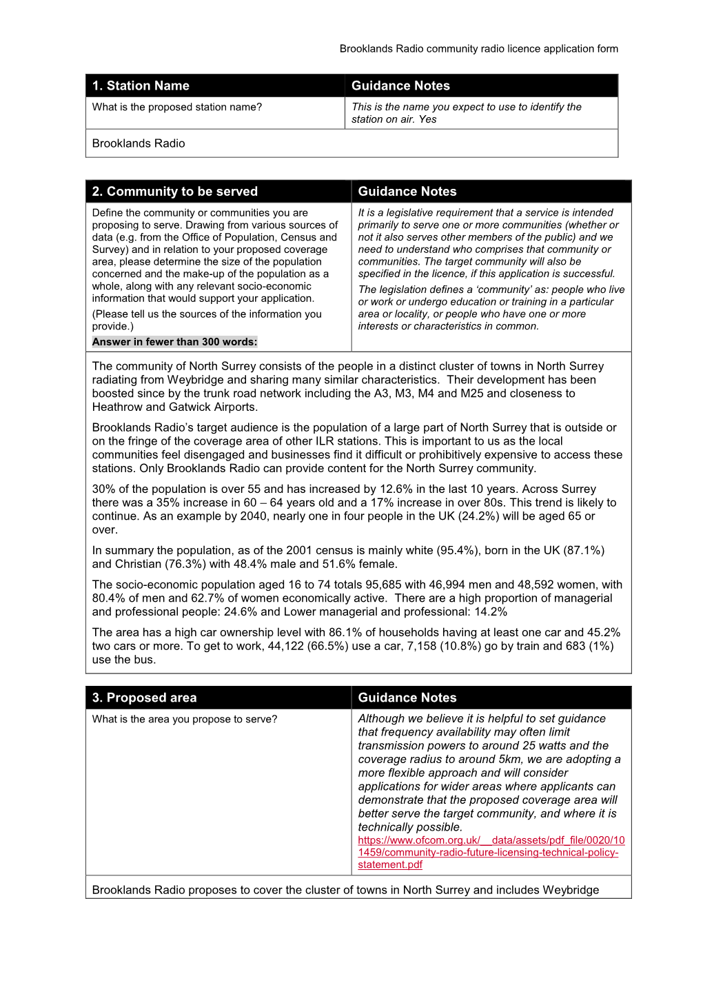 Brooklands Radio Community Radio Licence Application Form