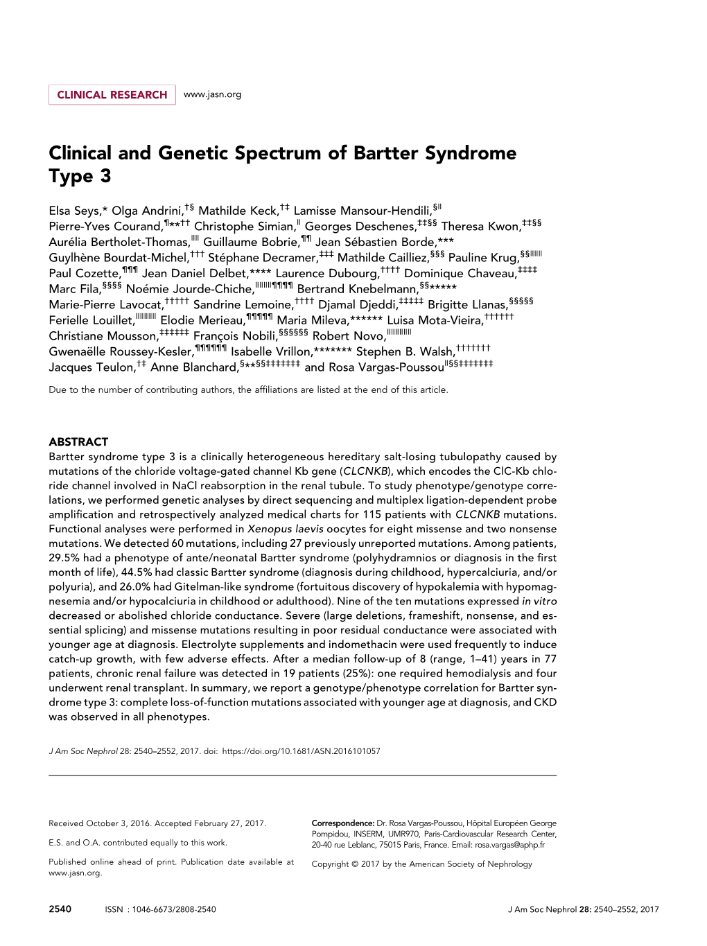 Clinical and Genetic Spectrum of Bartter Syndrome Type 3