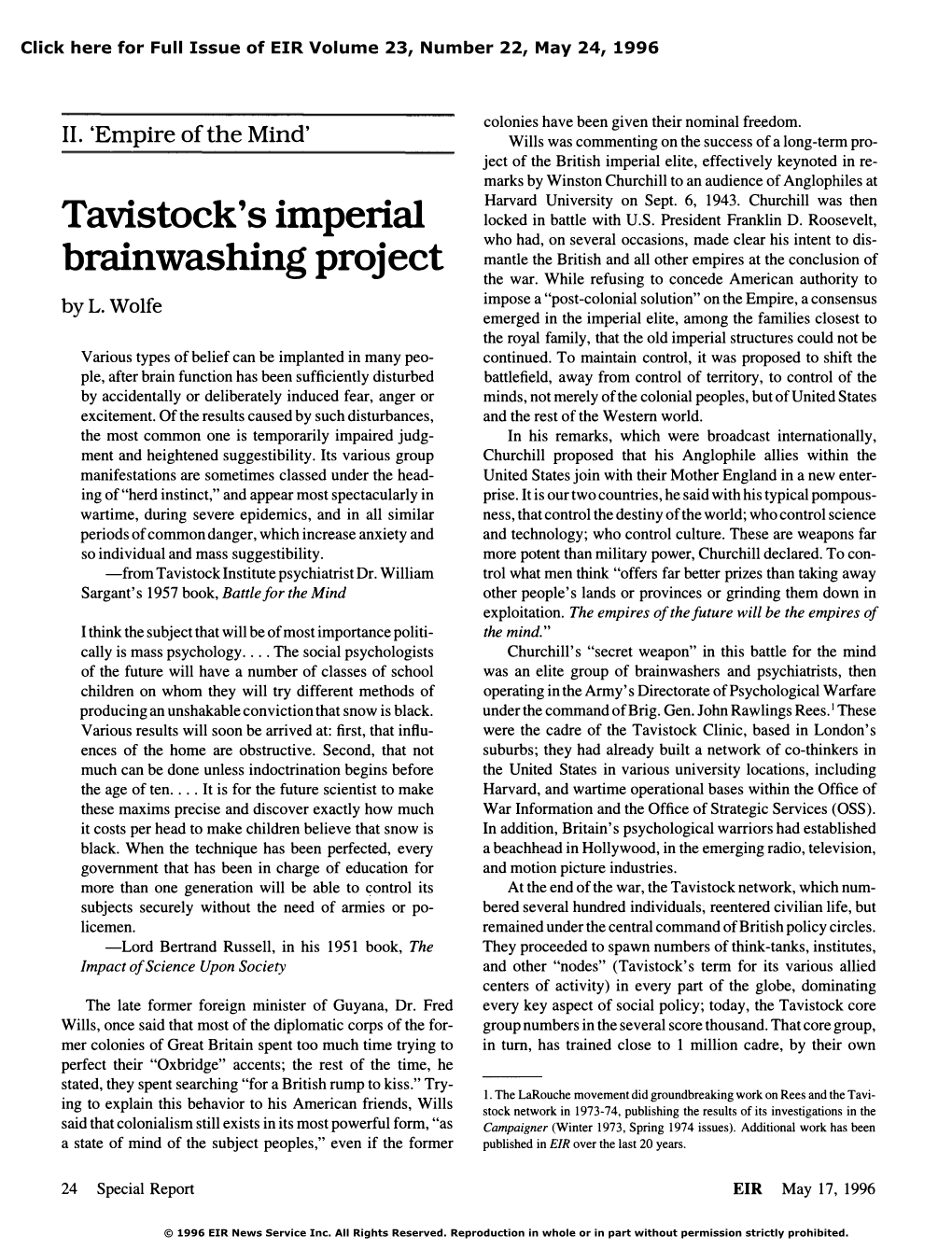 Tavistock's Imperial Brainwashing Project