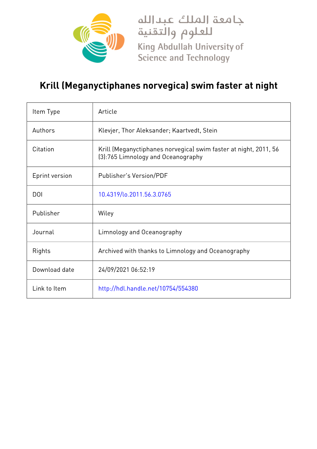 Krill (Meganyctiphanes Norvegica) Swim Faster at Night