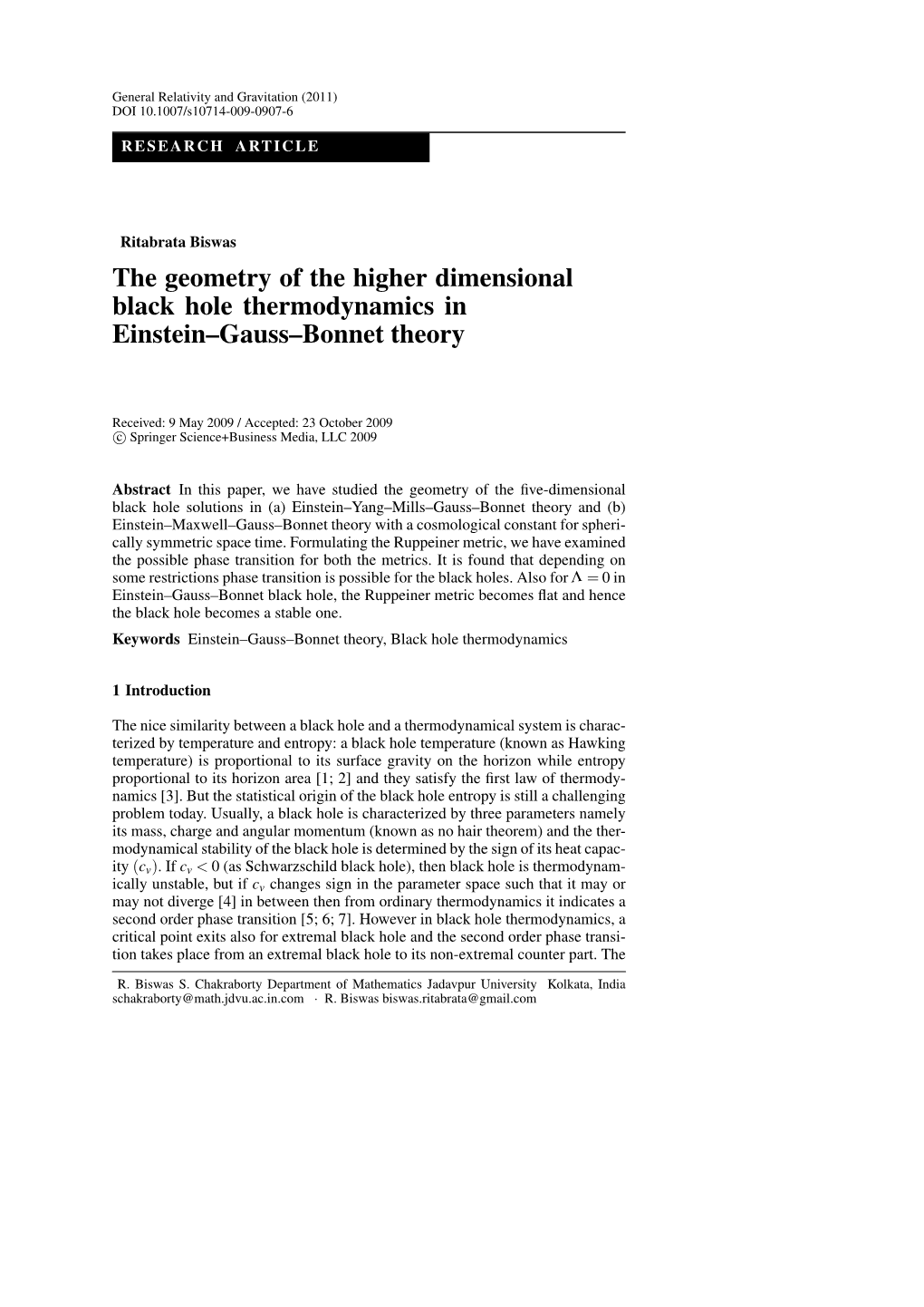 The Geometry of the Higher Dimensional Black Hole Thermodynamics in Einstein–Gauss–Bonnet Theory