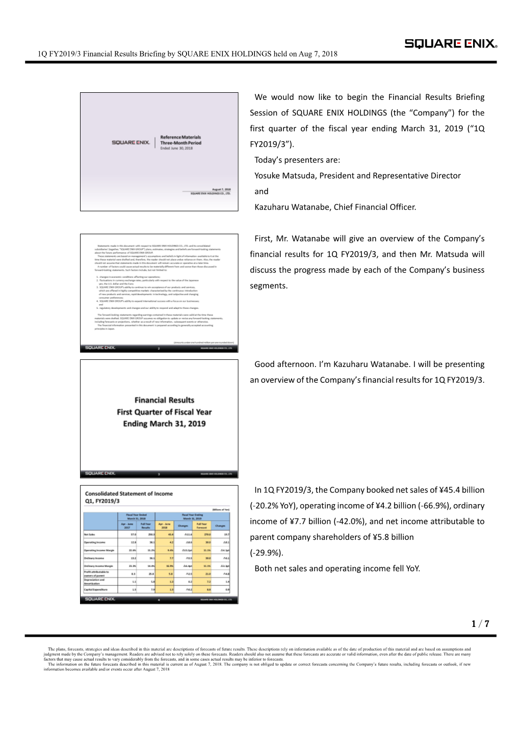 Outline of Results Briefing (Teleconference)