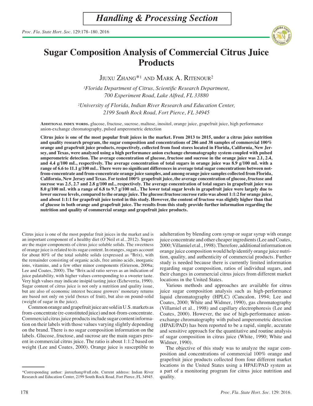 Sugar Composition Analysis of Commercial Citrus Juice Products