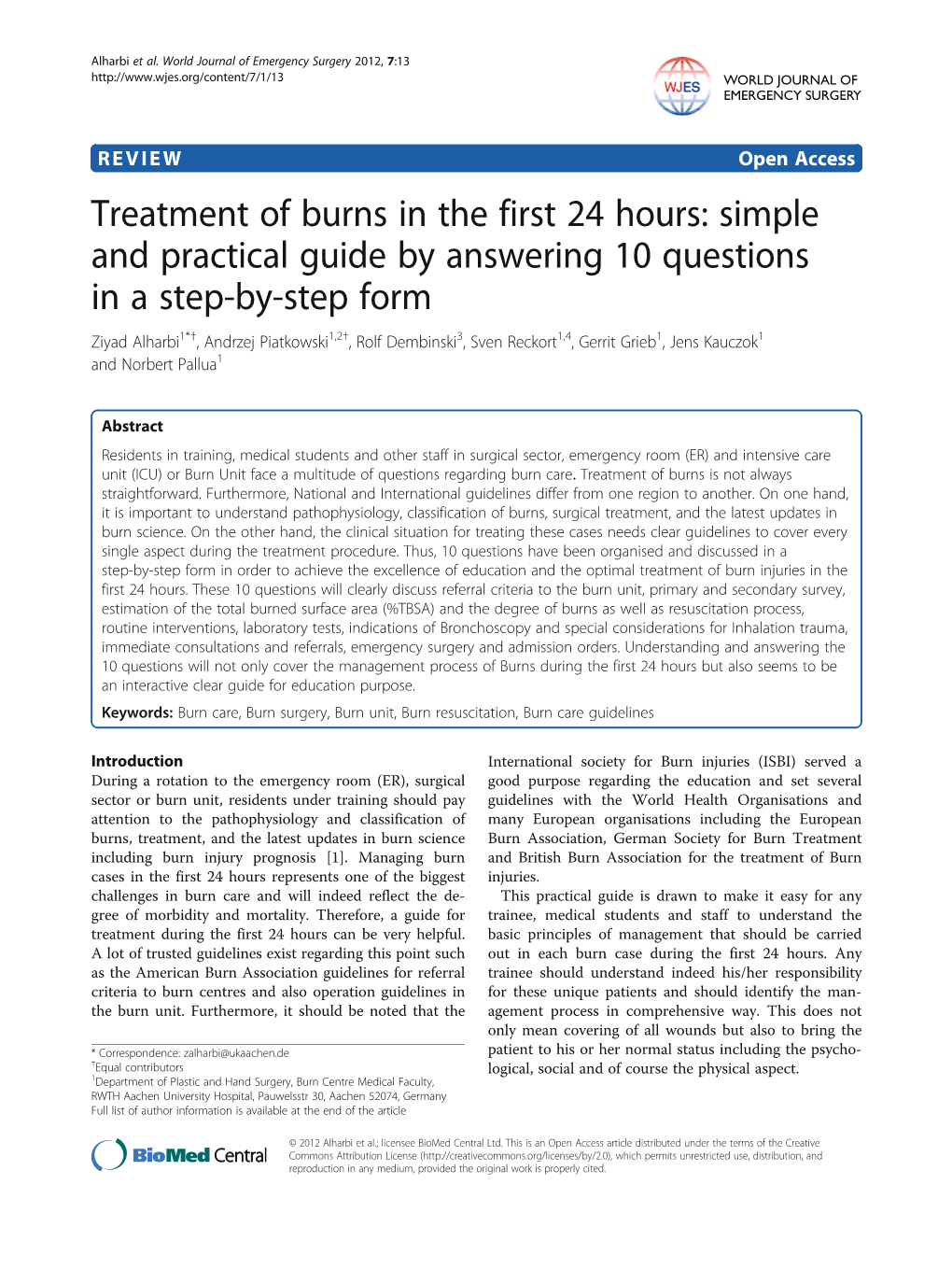 Treatment of Burns in the First 24 Hours