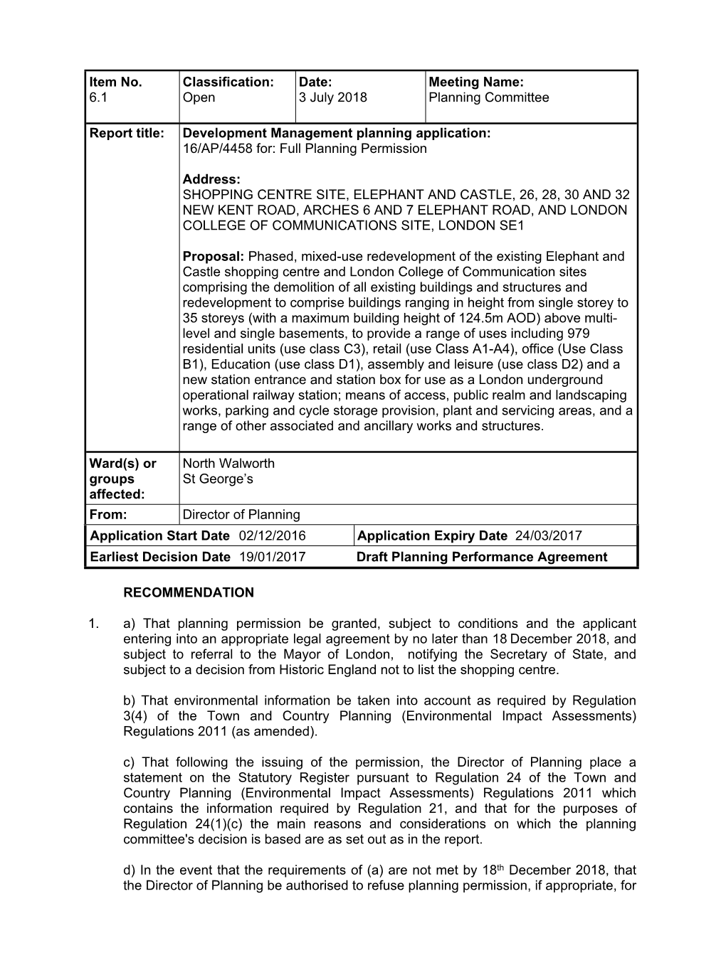 Planning Committee Report Title: Development Management Planni