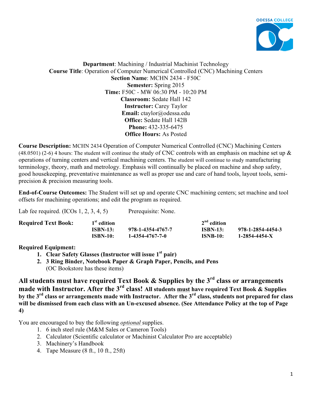 SYLLABUS MCHN 2434 Oper