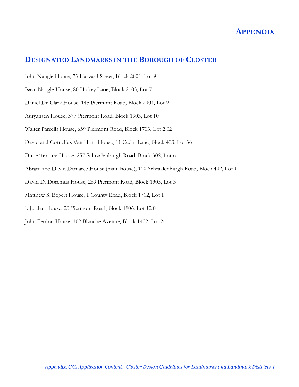 Closter Design Guidelines for Landmarks and Landmark Districts