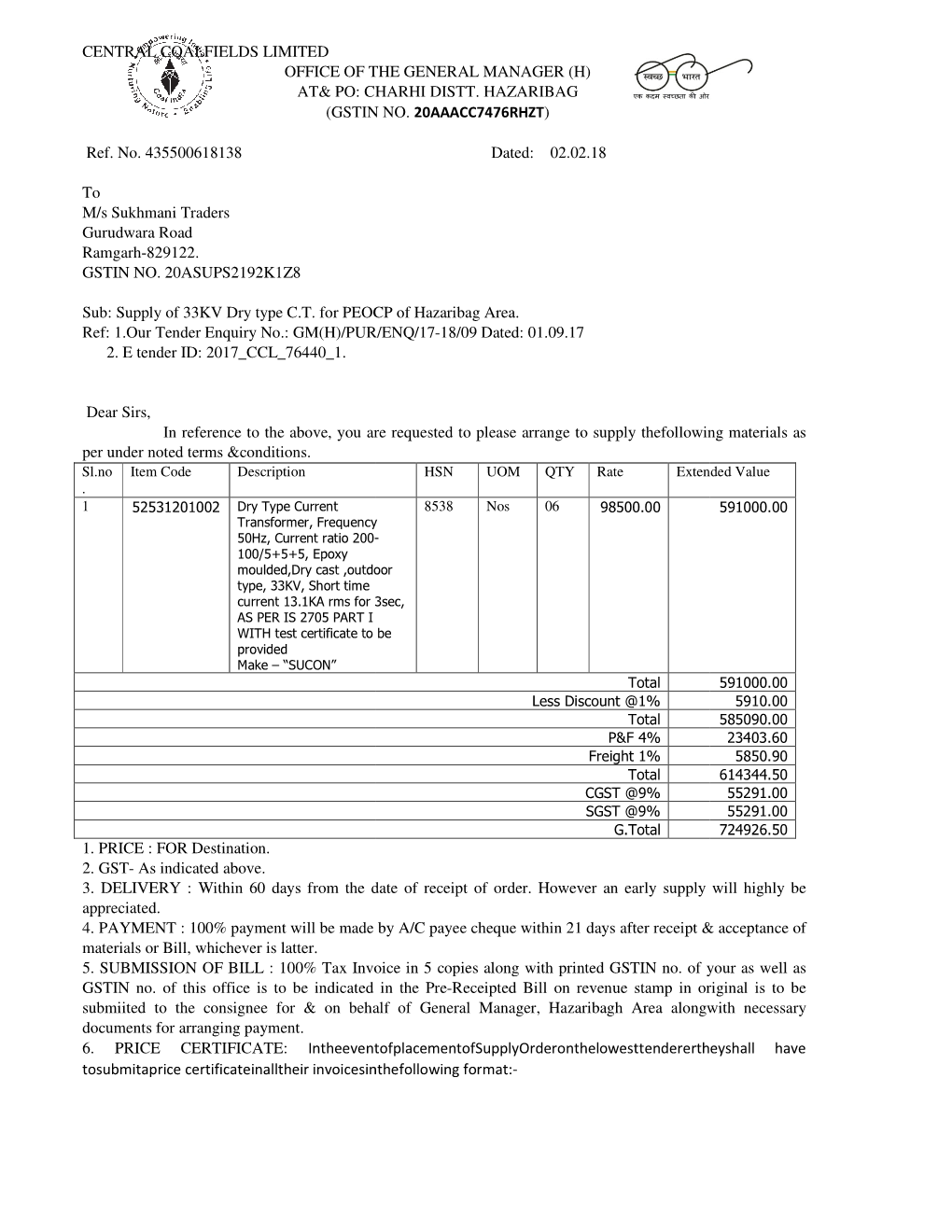 Central Coalfields Limited Office of the Genera At& Po