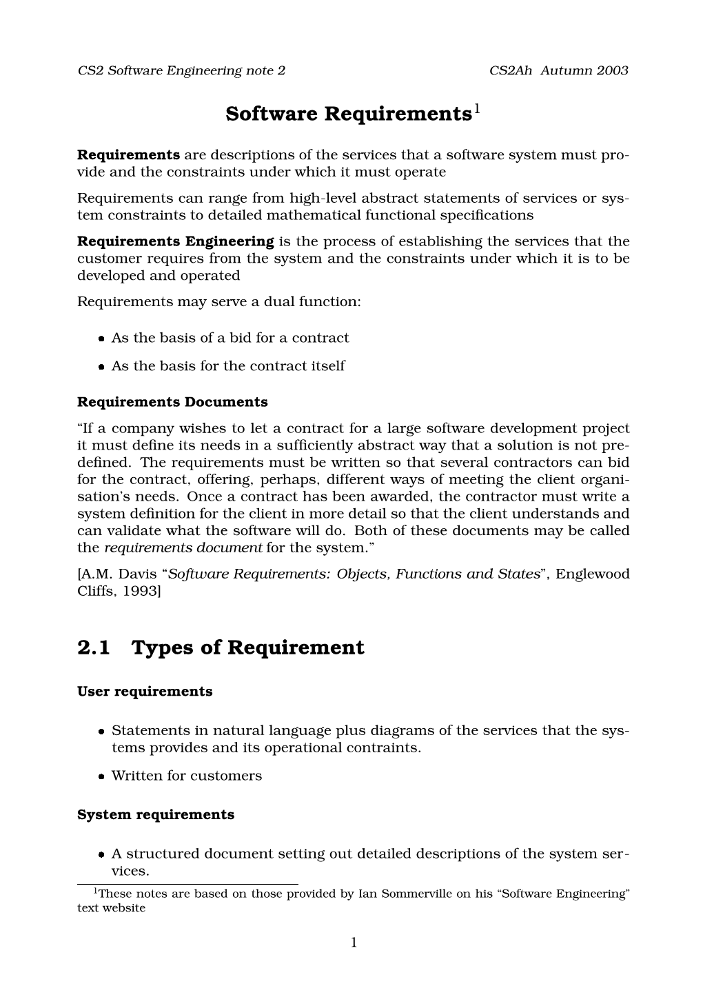 Software Requirements1 2.1 Types of Requirement