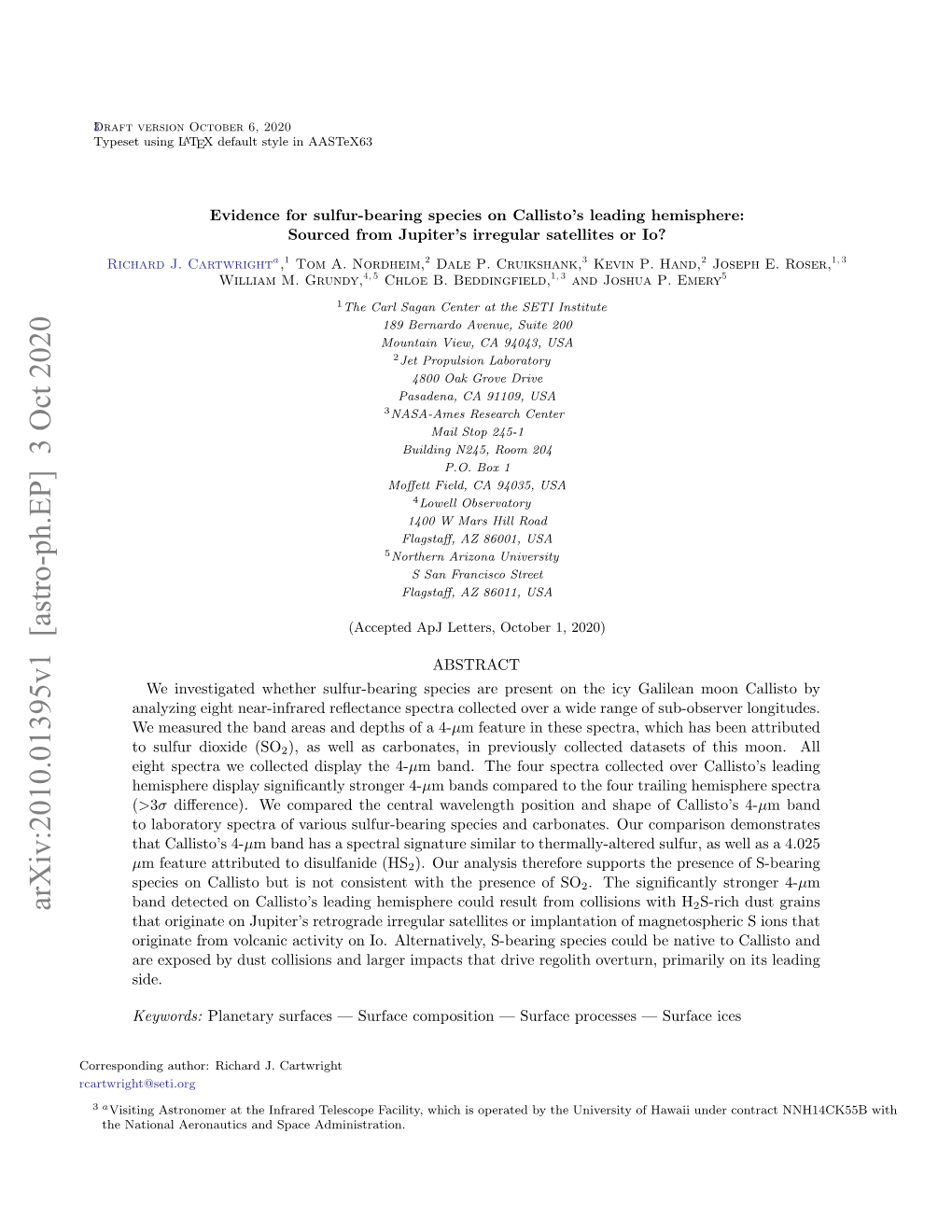 Evidence for Sulfur-Bearing Species on Callisto's Leading Hemisphere