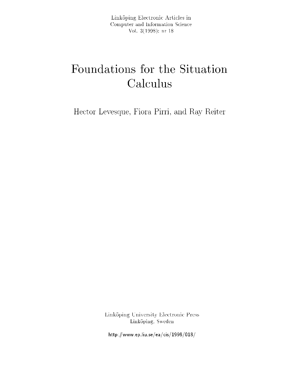 Foundations for the Situation Calculus