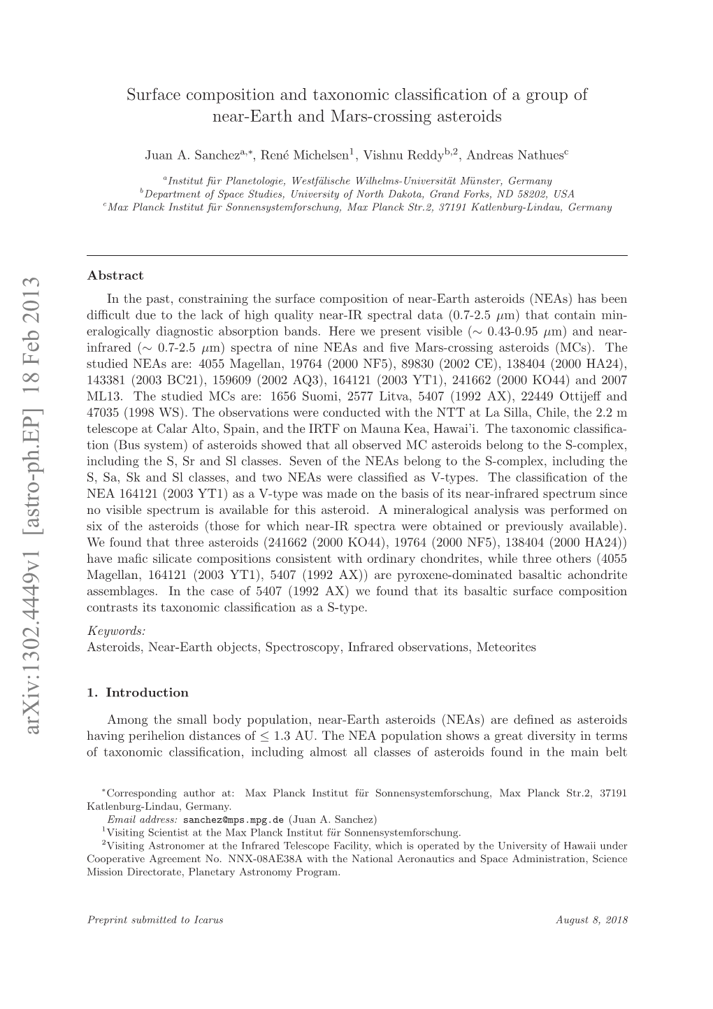 Surface Composition and Taxonomic Classification of a Group of Near