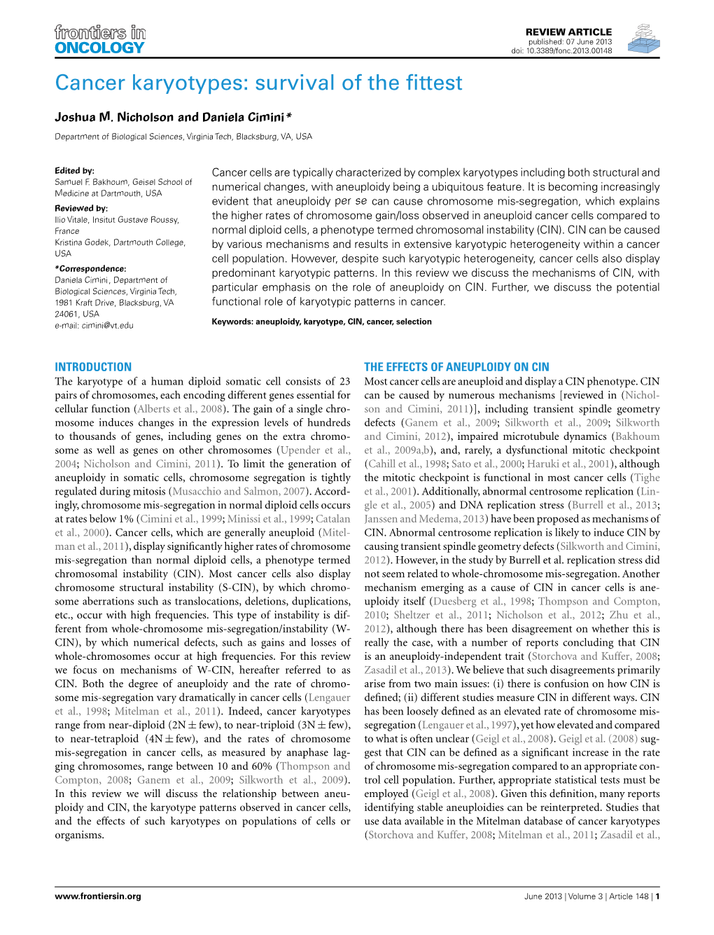 Cancer Karyotypes: Survival of the ﬁttest