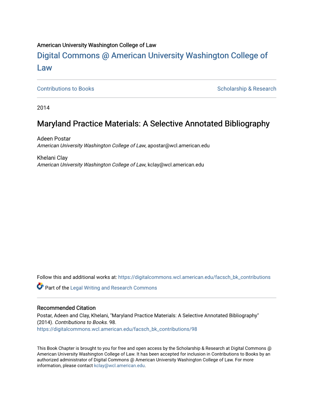 Maryland Practice Materials: a Selective Annotated Bibliography