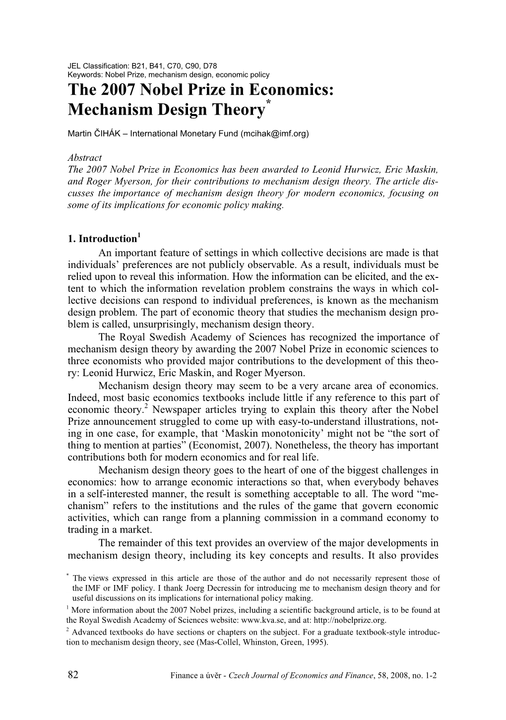 Mechanism Design Theory*