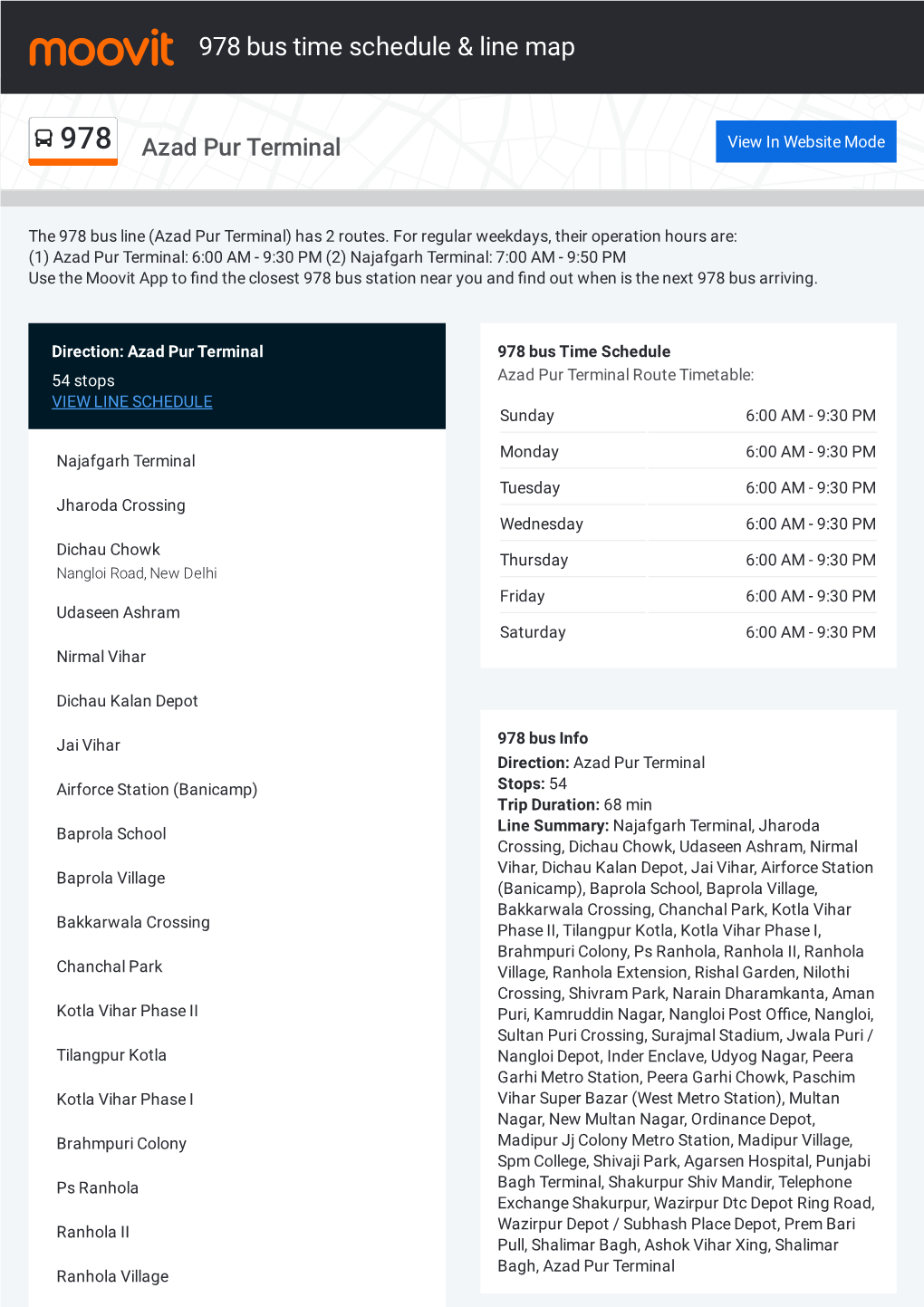 978 Bus Time Schedule & Line Route