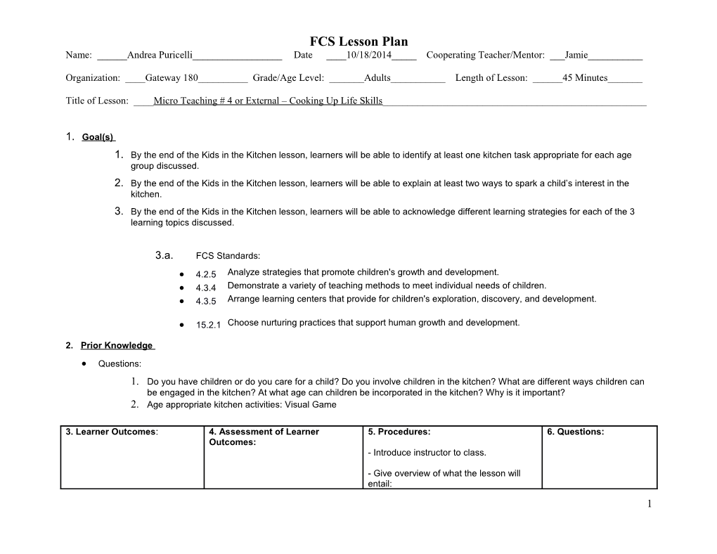 FCS Lesson Plan