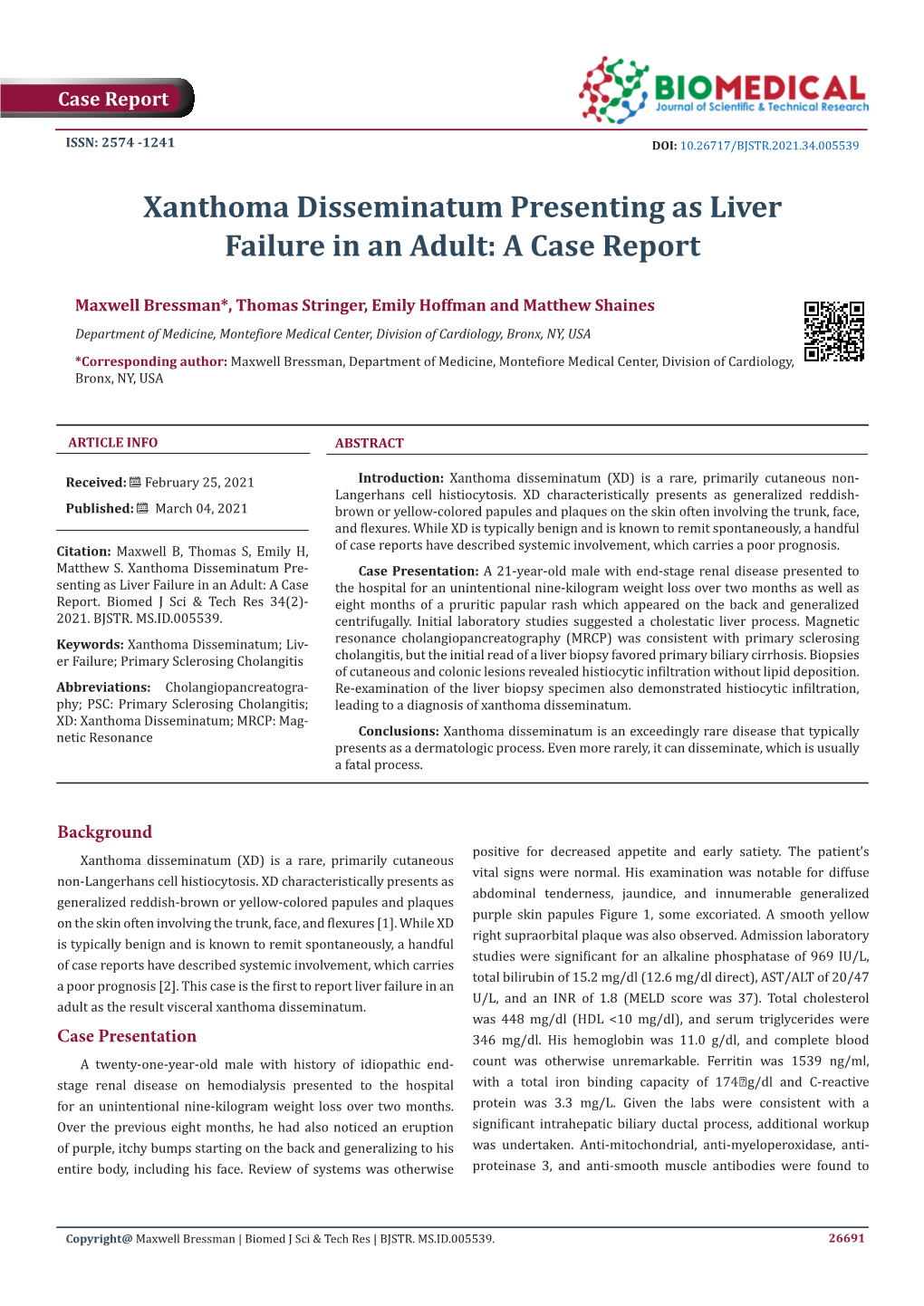 Xanthoma Disseminatum Presenting As Liver Failure in an Adult: a Case Report