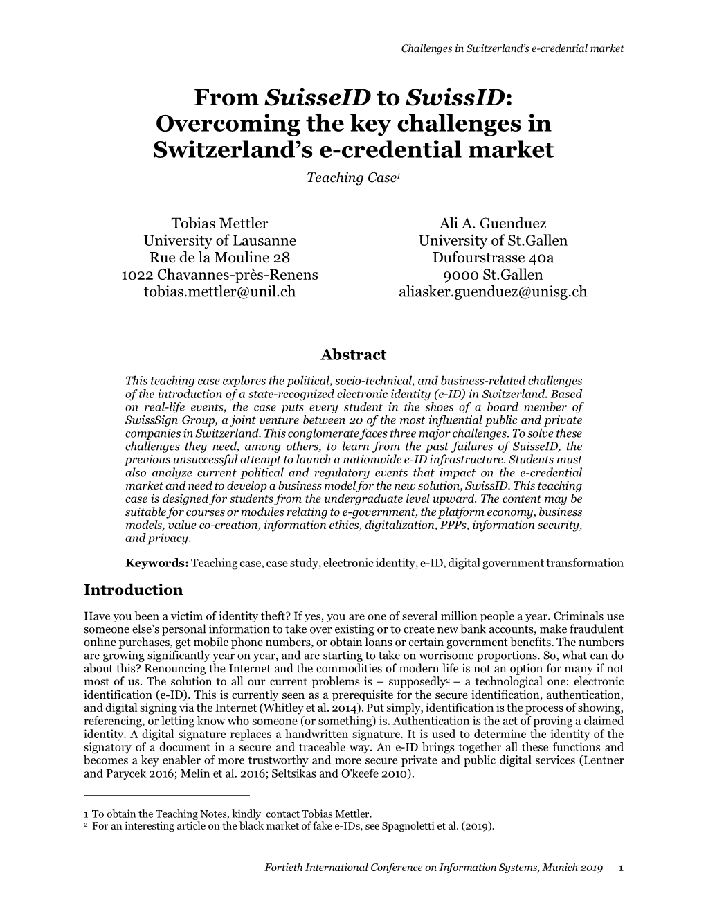From Suisseid to Swissid: Overcoming the Key Challenges in Switzerland’S E-Credential Market Teaching Case1