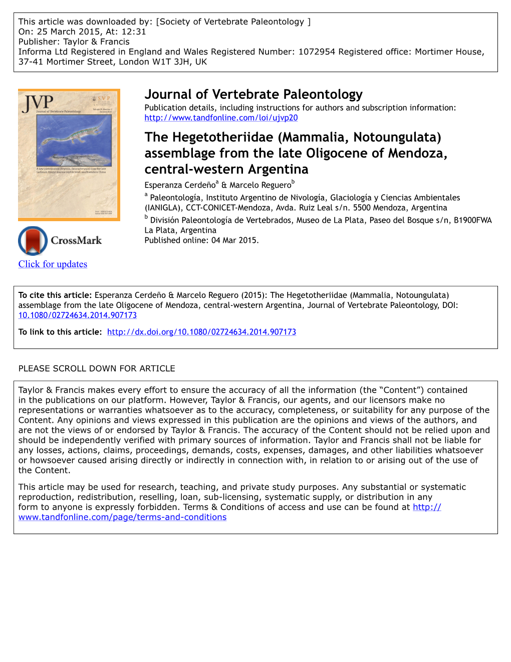 Journal of Vertebrate Paleontology The