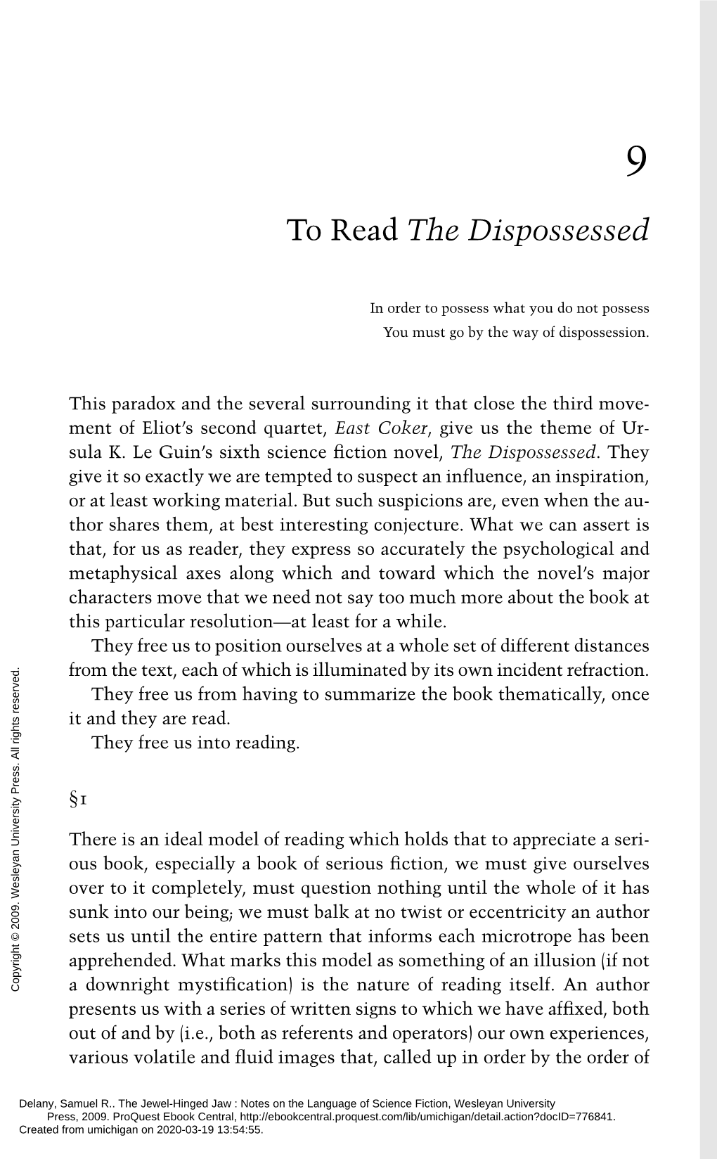 To Read the Dispossessed