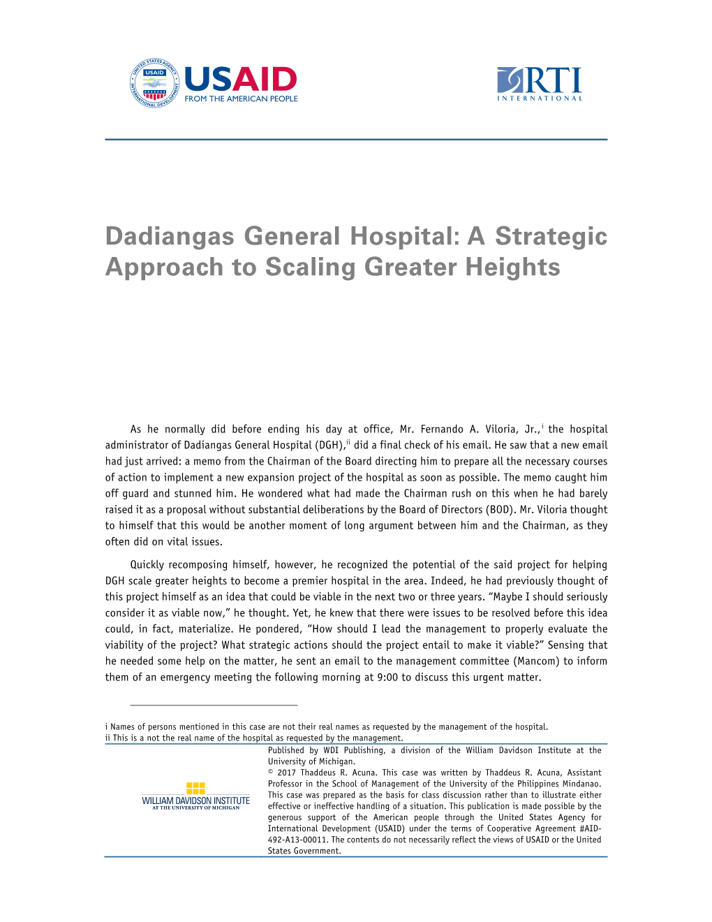 Dadiangas General Hospital: a Strategic Approach to Scaling Greater Heights